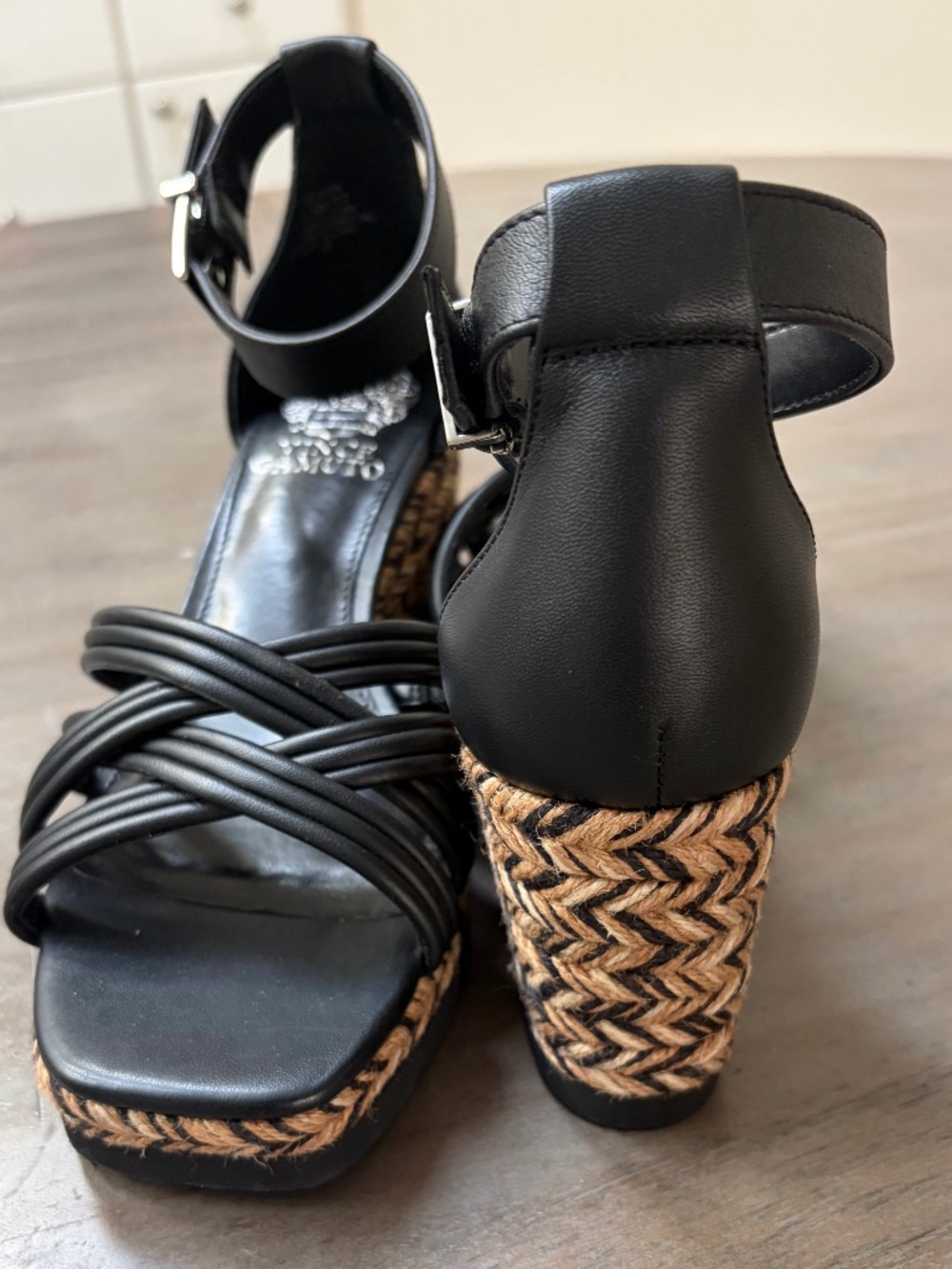 Vince Camuto Jilesa Black, Leather Espadrille Sandals.